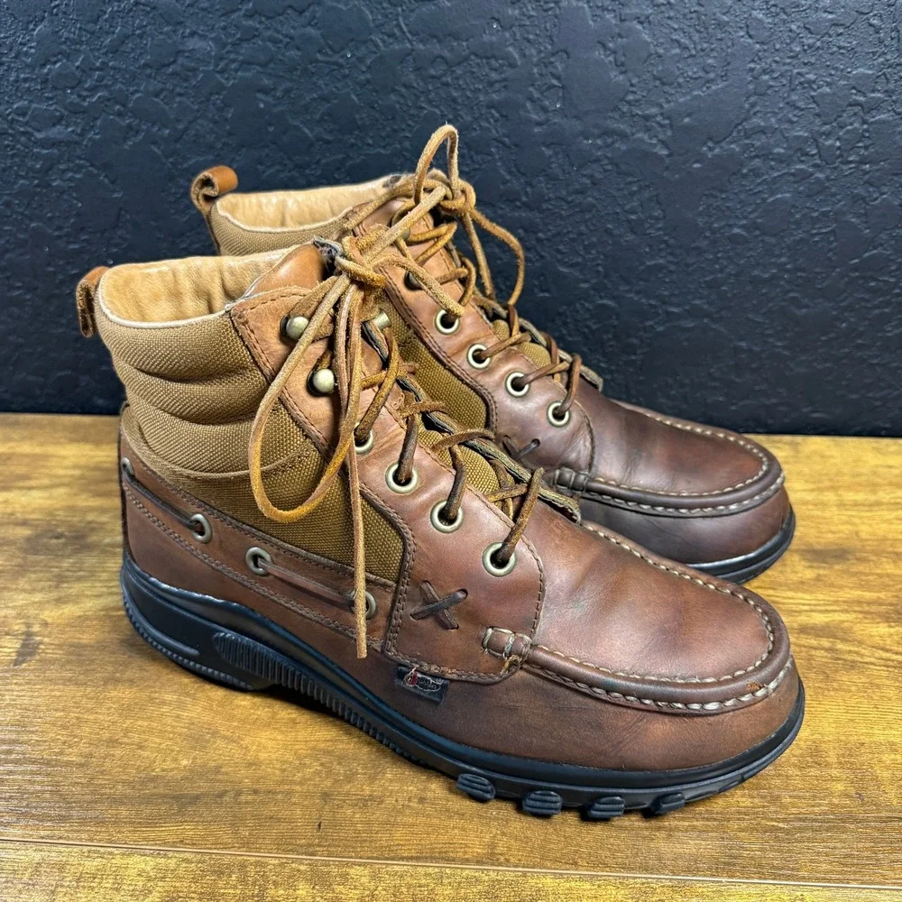 Justin 999 Brown Leather Canvas‎ Moc Toe Work Boots Mens 10M