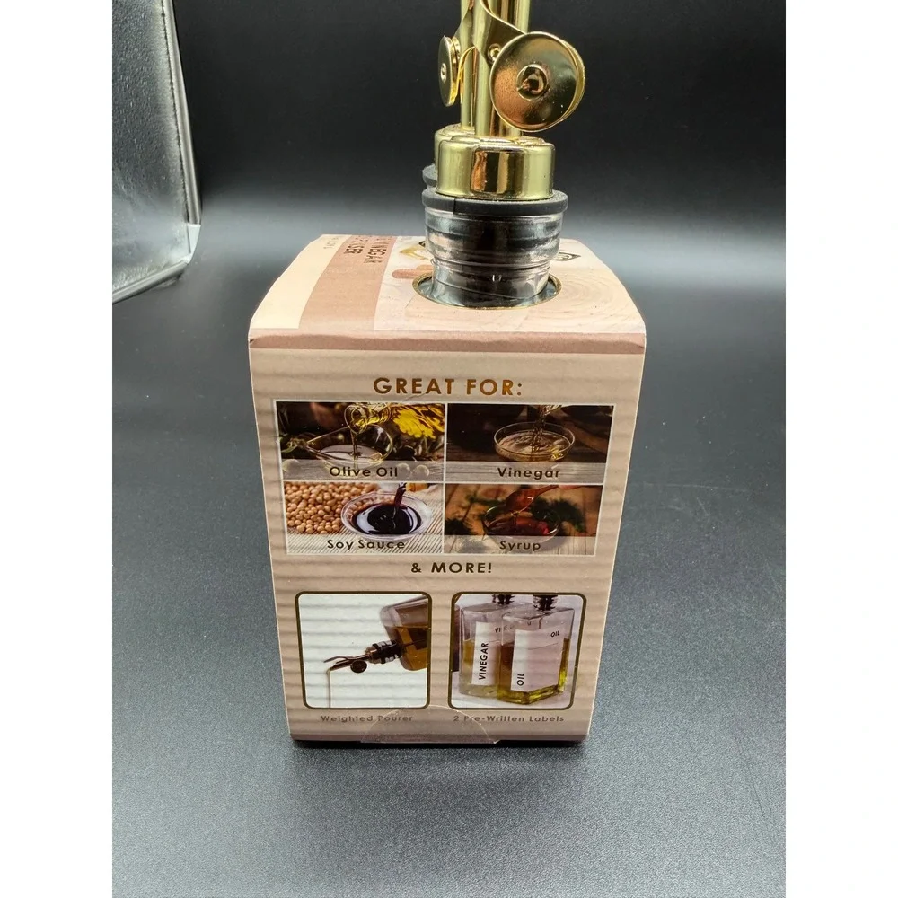 2 Pack Glass Oil and Vinegar Dispenser‎ Set Gold Weighted Pourers 10.1oz Clear