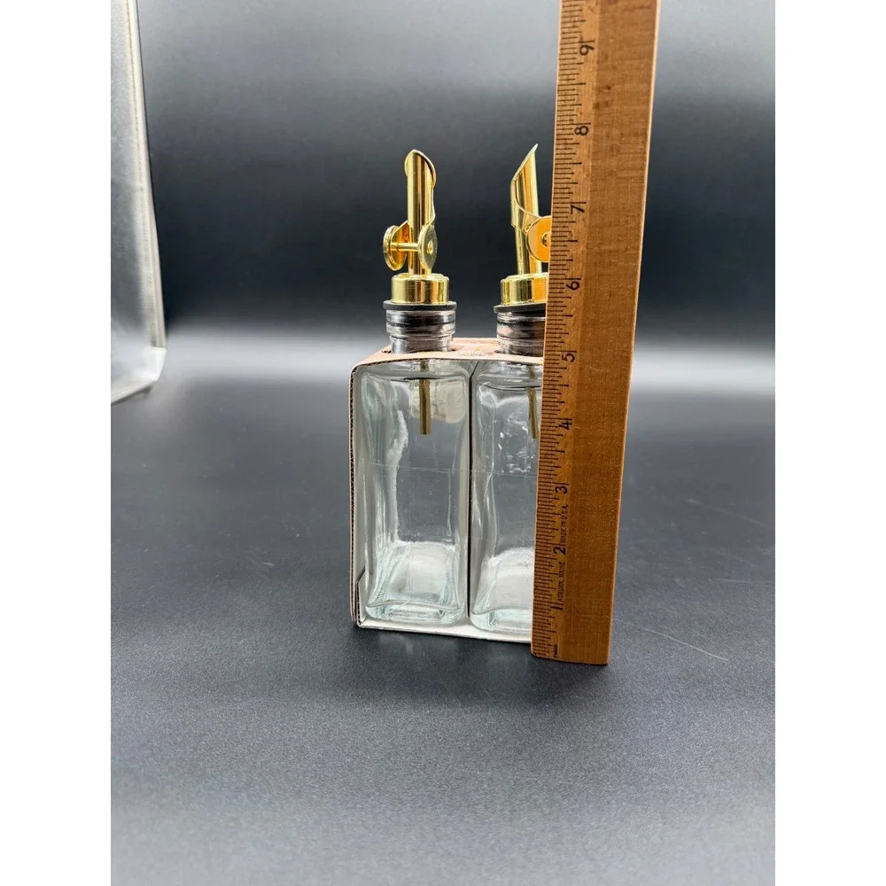 2 Pack Glass Oil and Vinegar Dispenser‎ Set Gold Weighted Pourers 10.1oz Clear