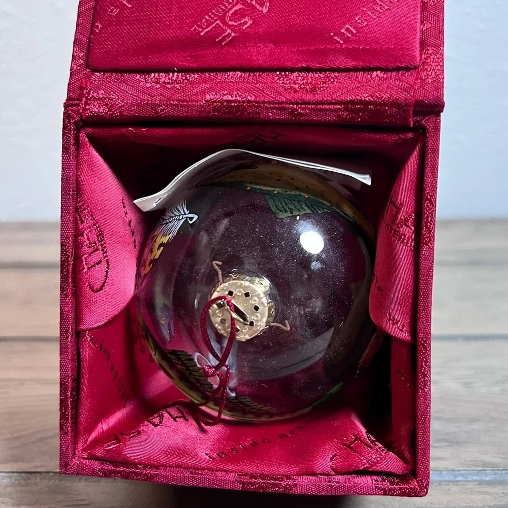 Chase International Mouth-Blown Glass Reverse Painted Christmas Ornament Signed