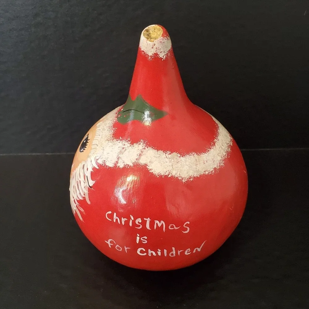 Vintage Handpainted Santa Claus‎ Gourd Christmas Decor Signed Hunn's 7