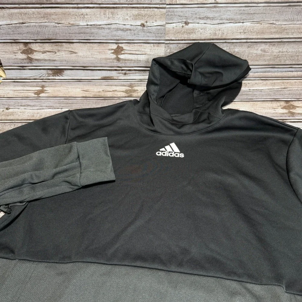 Adidas Men Black Grey Color Block Hoodie Sweatshirt Athletic Size‎ L