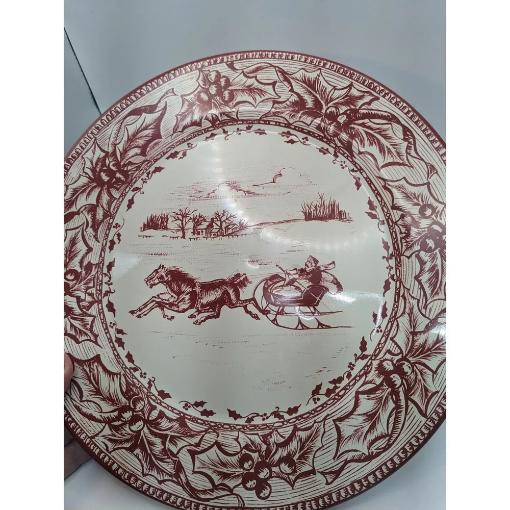 Restoration‎ Hardware 2 Collectible Christmas Charger Plates Winter Sleigh 2003