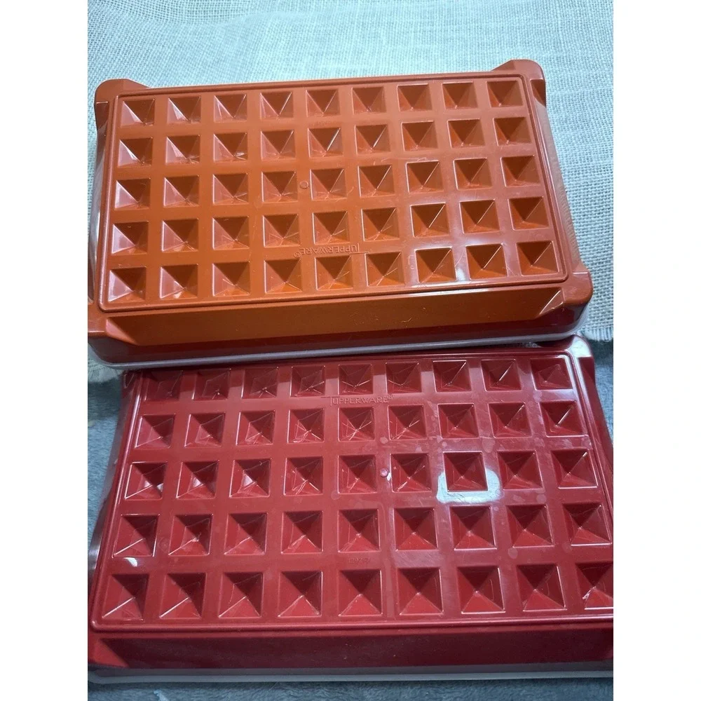 Tupperware Bacon Keeper Meat Keeper Set Orange Rust Red Refrigerator‎ Storage