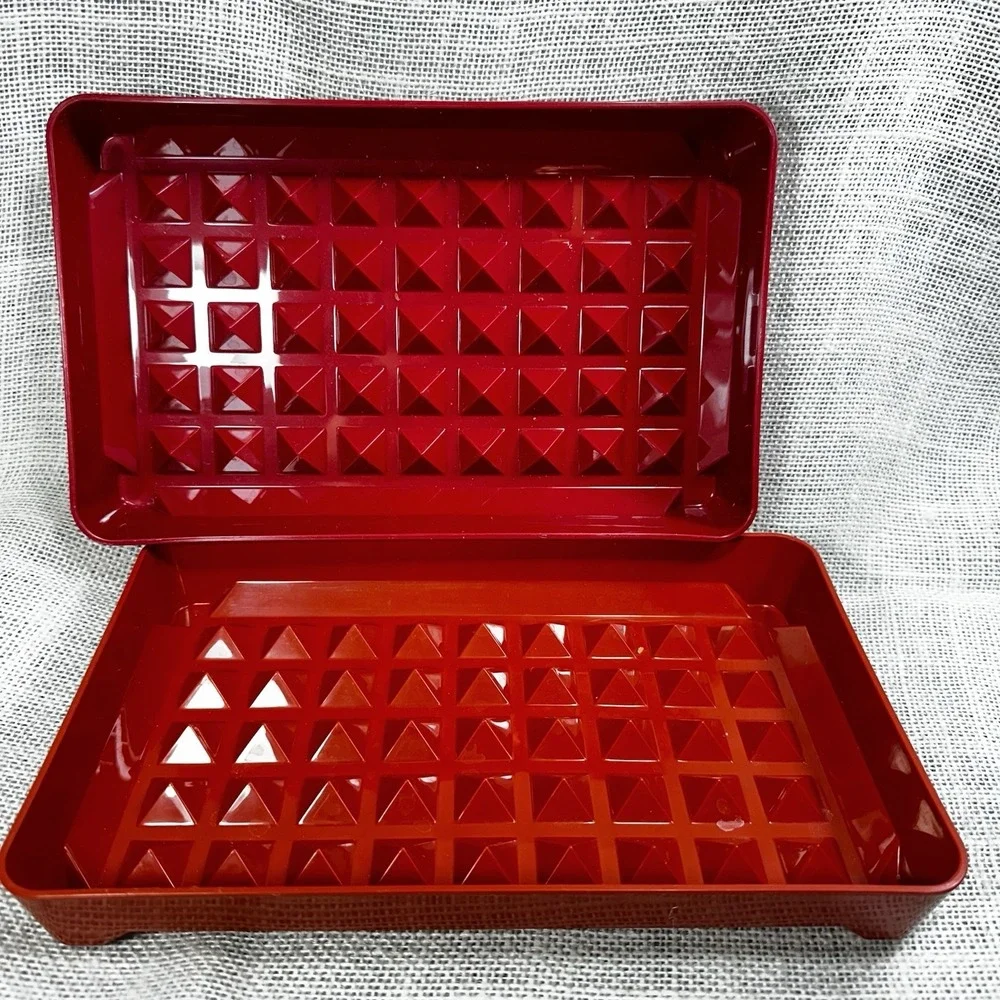 Tupperware Bacon Keeper Meat Keeper Set Orange Rust Red Refrigerator‎ Storage