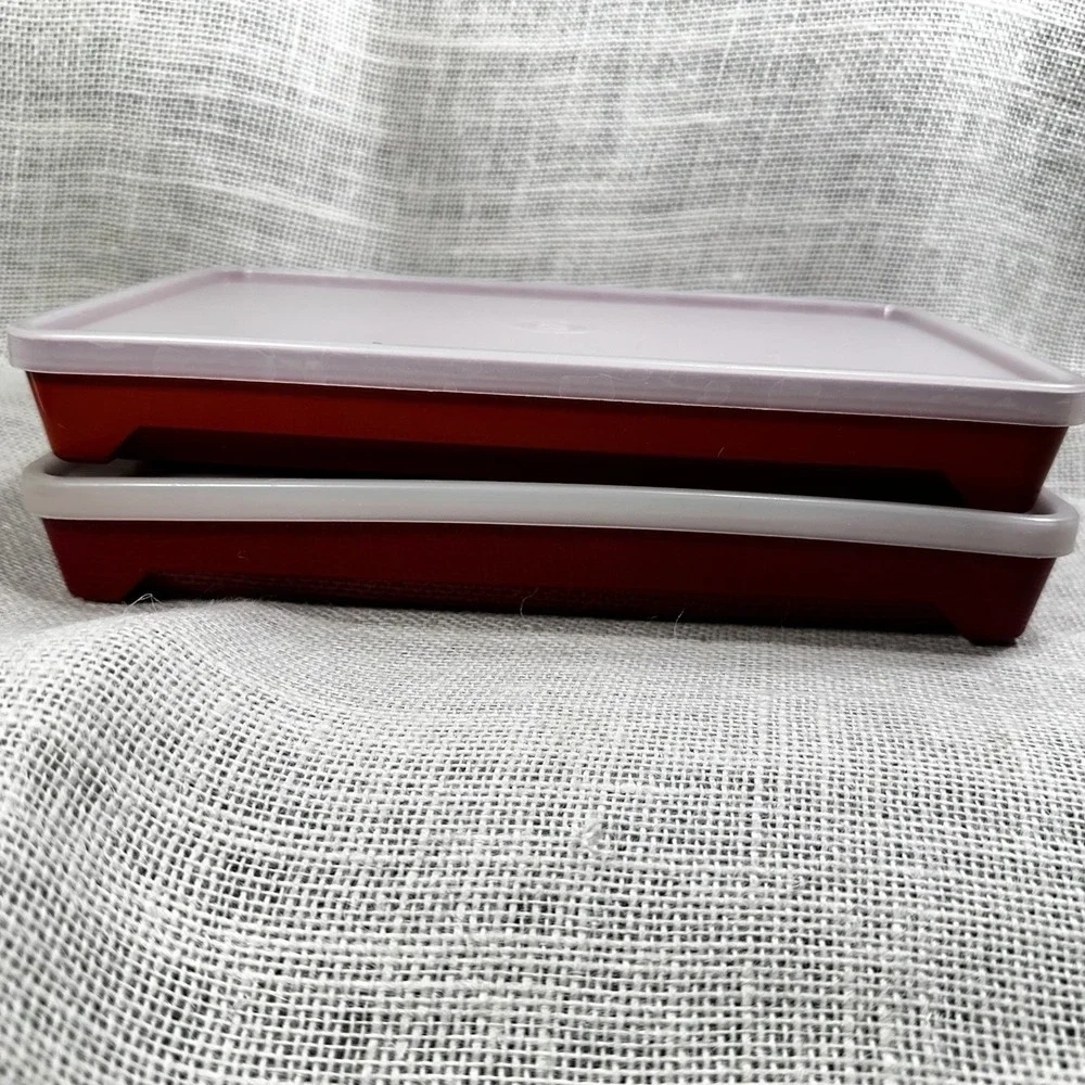 Tupperware Bacon Keeper Meat Keeper Set Orange Rust Red Refrigerator‎ Storage