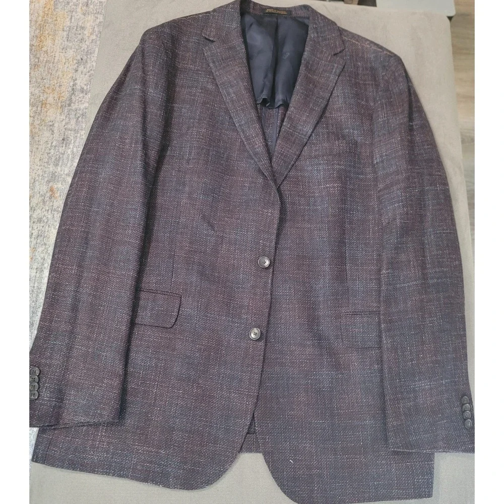 E.Thomas JAB Burgundy Navy 2 Button Wool Silk Linen Sport Coat‎ Size 46 Long
