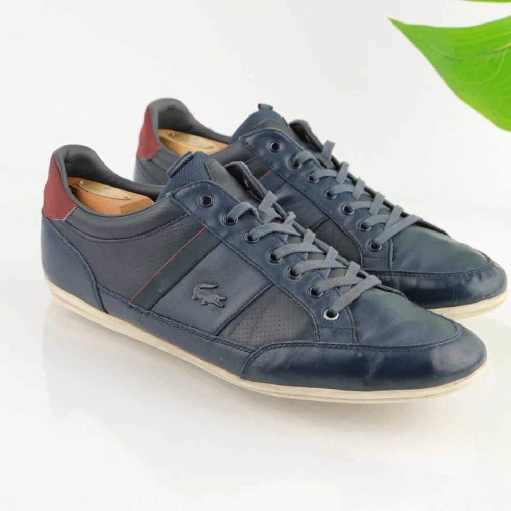Lacoste Mens Chaymon Sneaker Size 12 Navy Blue Leather‎ Lace Up Casual Shoe Low