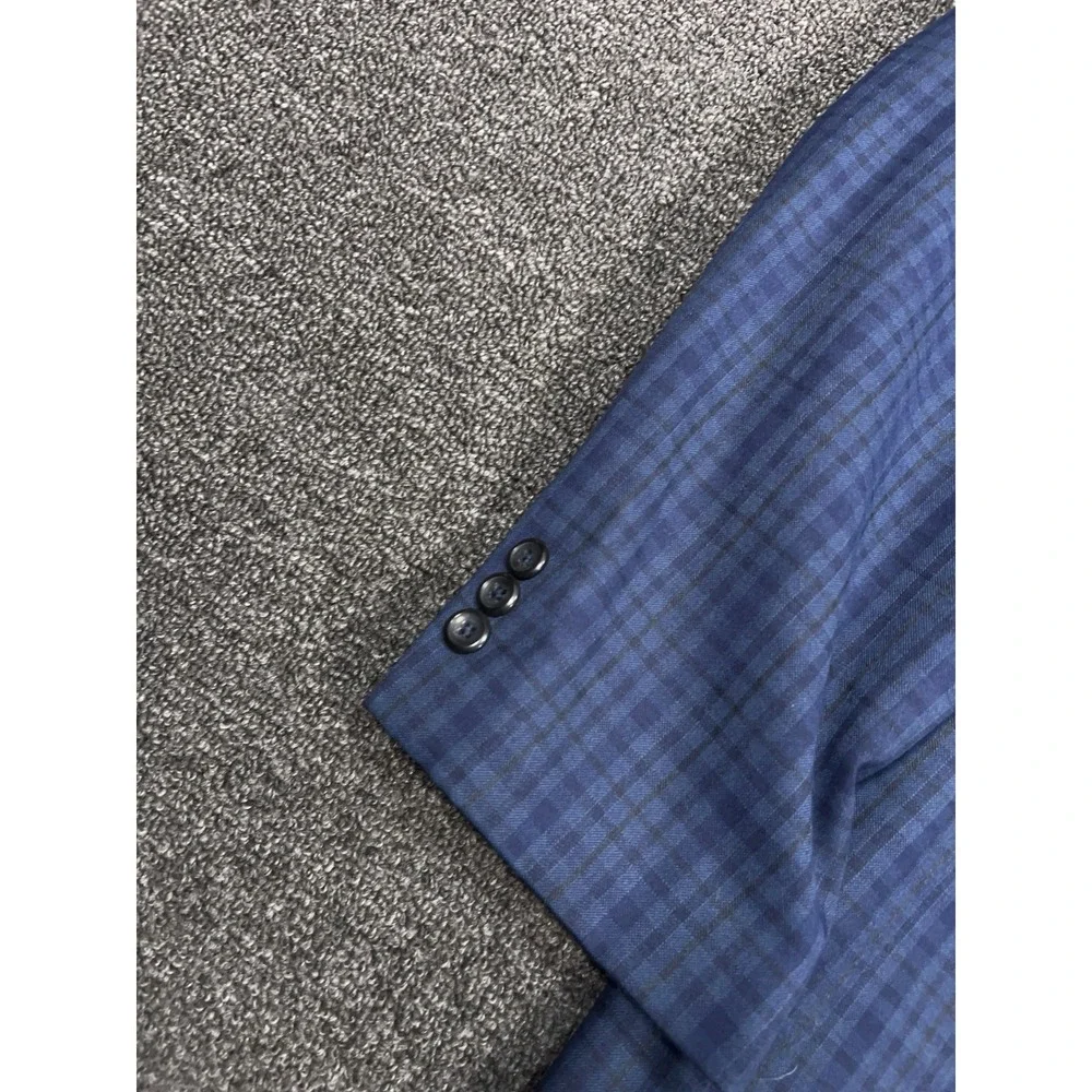Circle S Western Blazer Jacket Men 48L Blue Gingham Check‎ Yokes Cowboy Ranch