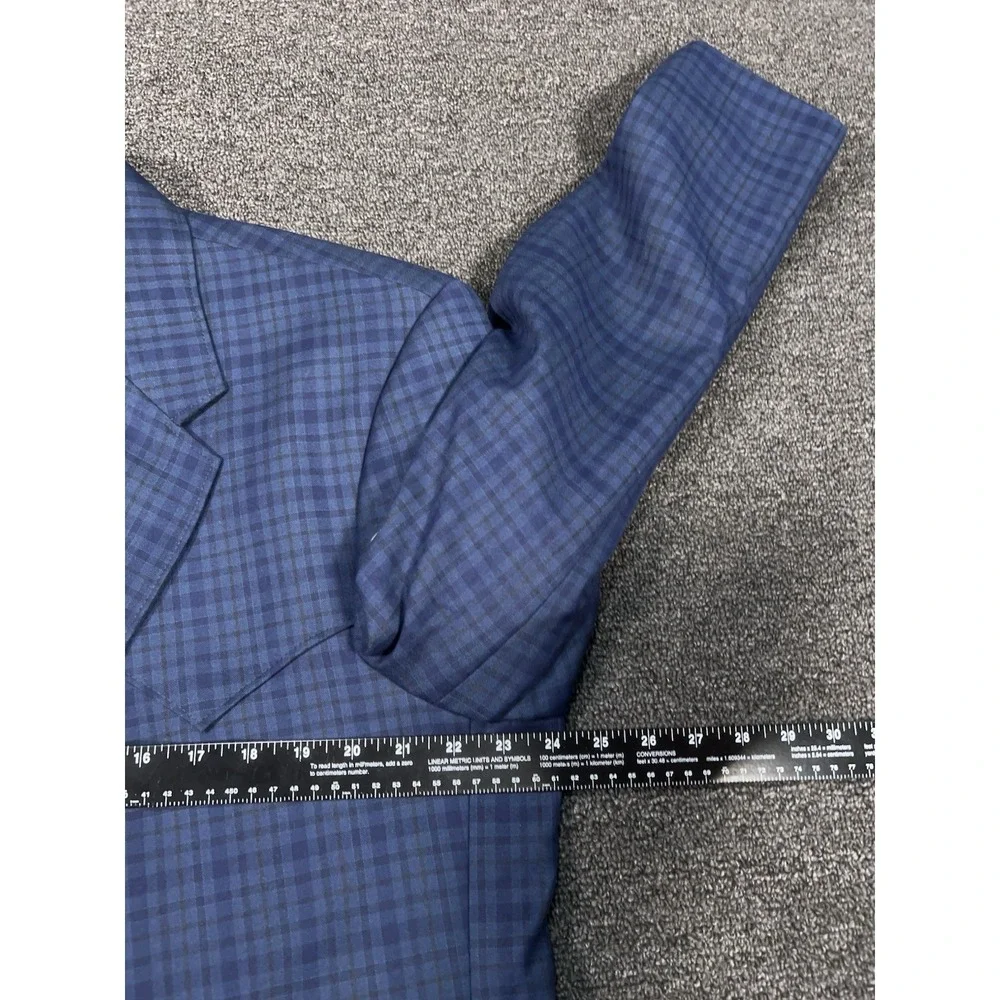 Circle S Western Blazer Jacket Men 48L Blue Gingham Check‎ Yokes Cowboy Ranch