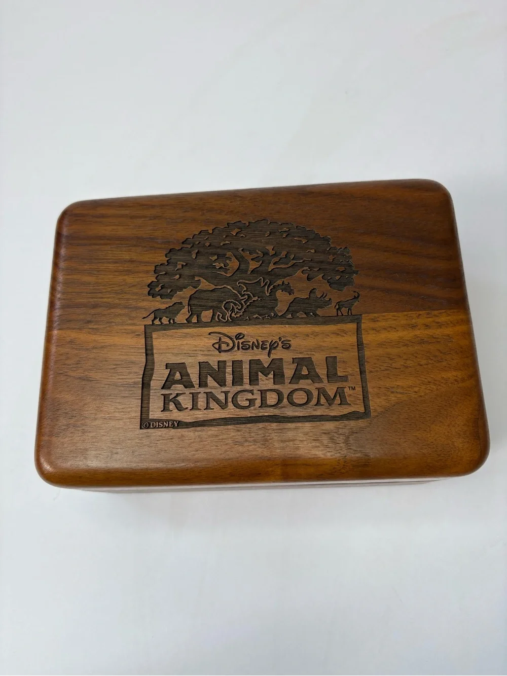 VNTG Disney Animal Kingdom Wooden Engraved Trinket Storage Keepsake‎ Jewelry Box
