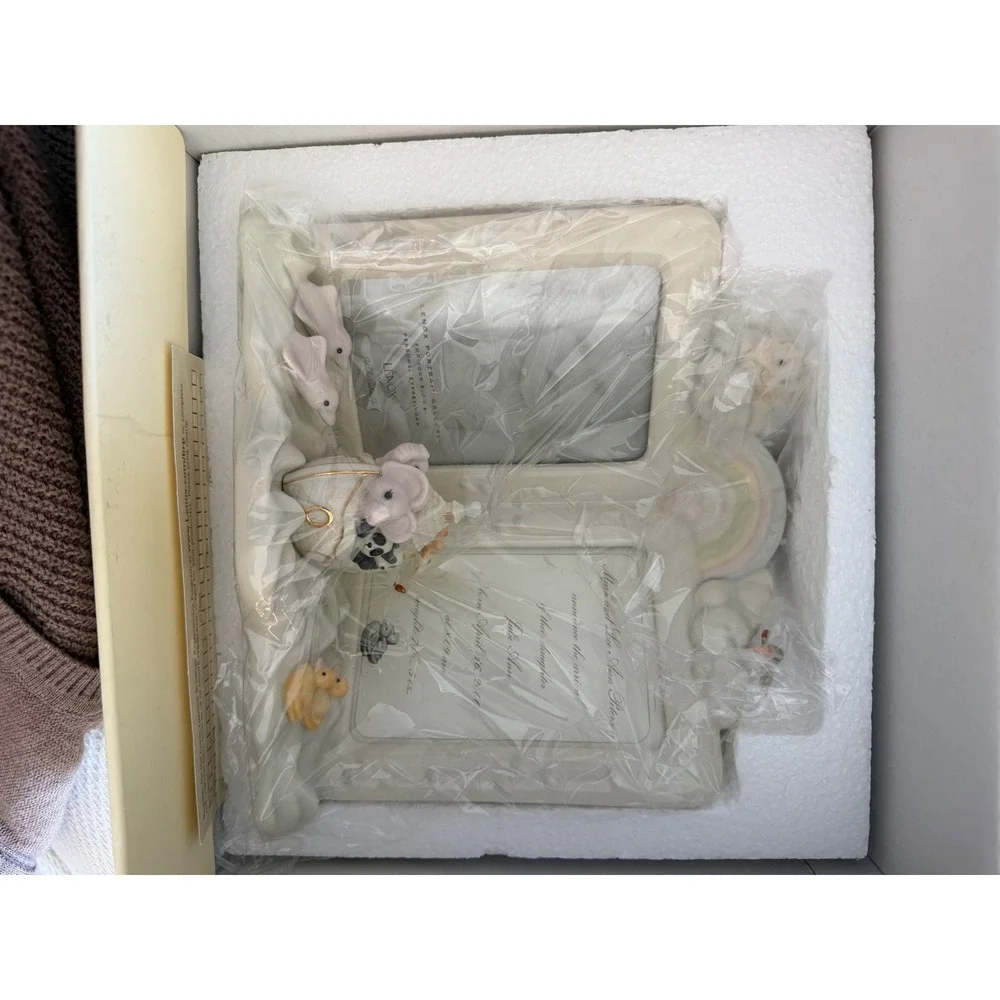 Lenox Noah's Ark Double Picture Frame Ivory China Gold Accents 3.5x5 New in‎ Box