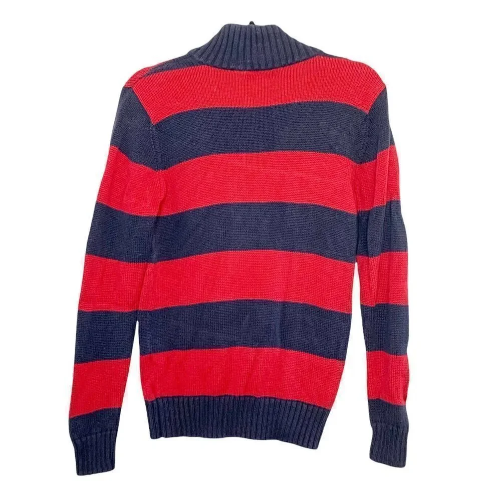 Ralph Lauren Polo Boy’s 1/4 Zip Navy Blue & Red Cotton Sweater Size Large 16-18