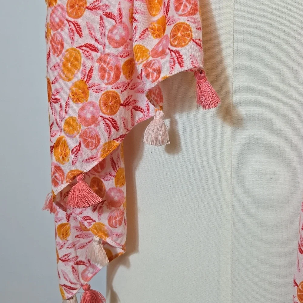 J. Crew Citrus Fruit Print Tassel Wrap Scarf Oranges Grapefruit Summer‎ Spring