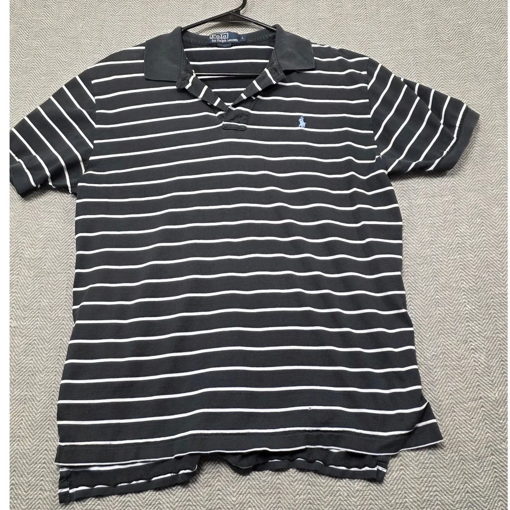 Polo Ralph Lauren Mens Striped Polo Shirt Navy Blue White Size L‎ Short Sleeve