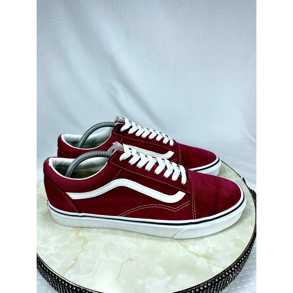 Vans Suede Canvas Skate Shoes Mens 10 Burgundy Low Top Streetwear Retro Sneakers