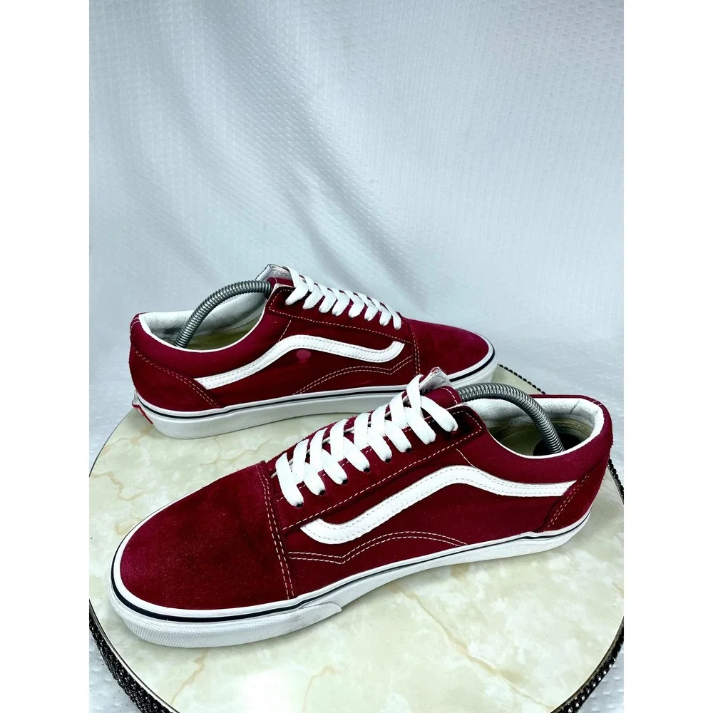 Vans Suede Canvas Skate Shoes Mens 10 Burgundy Low Top Streetwear Retro Sneakers