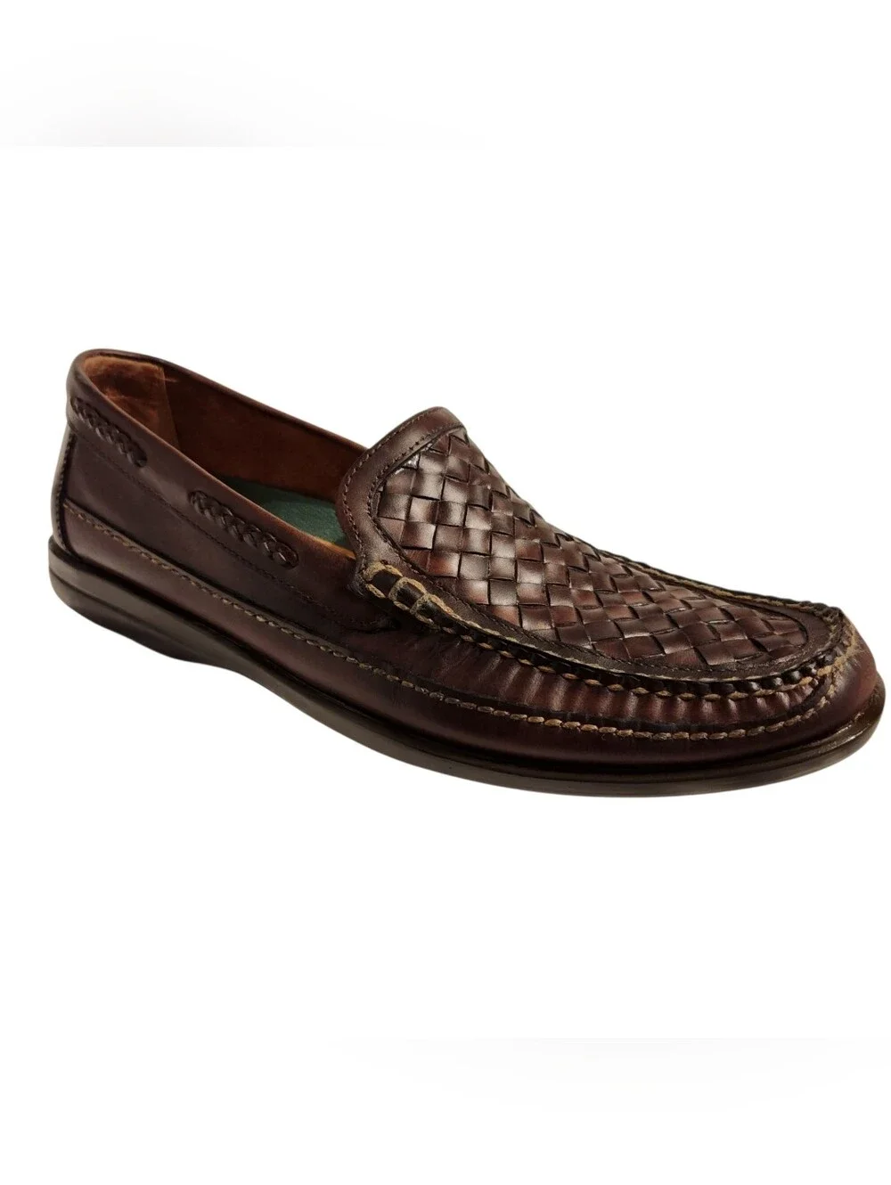 Johnston & Murphy Men's Size 11 Brown Woven Leather Slip-On Boat Shoes Loafers