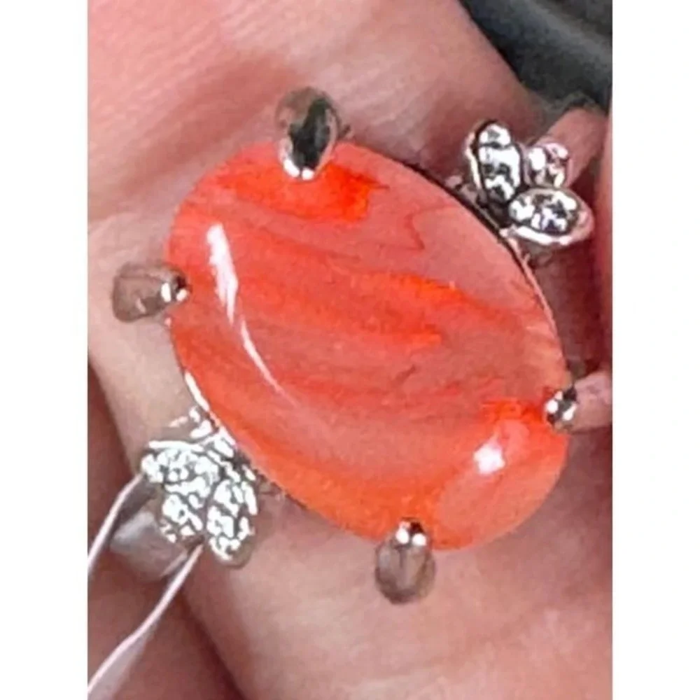 Elegant‎ orange agate metal alloy Ring
