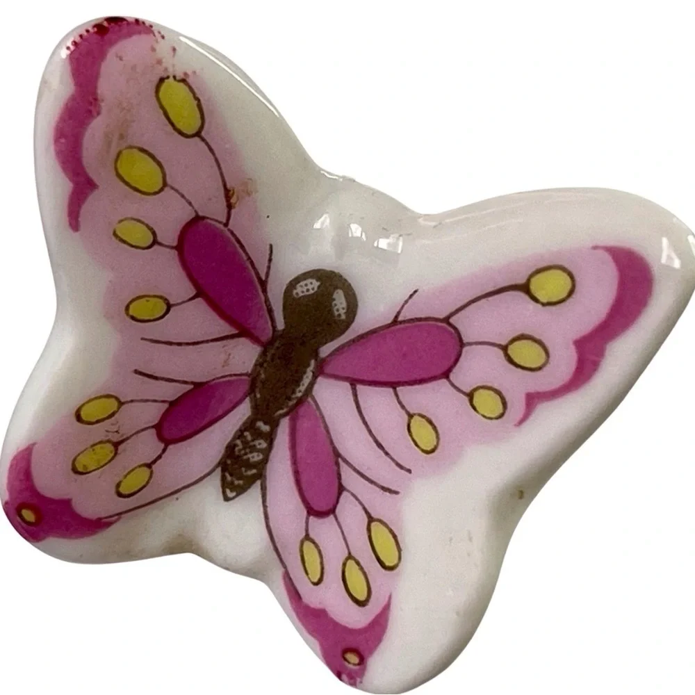 70's Lego Japan 6” Heart Shape 3D Butterfly Pink Floral White Porcelain Bud Vase