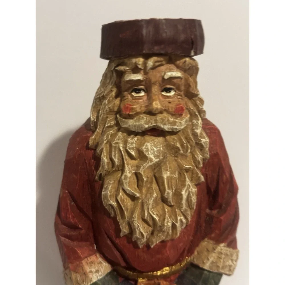 Vintage Christmas Faux Wood‎ Carved Old World Woodland Santa Claus Figurine