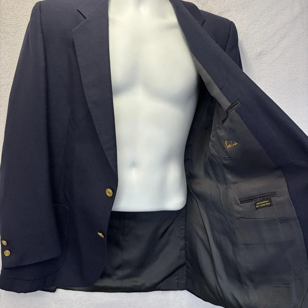 Vintage Pierre Cardin Blazer Mens 40 Navy Blue Gold Button Old Money‎ Preppy