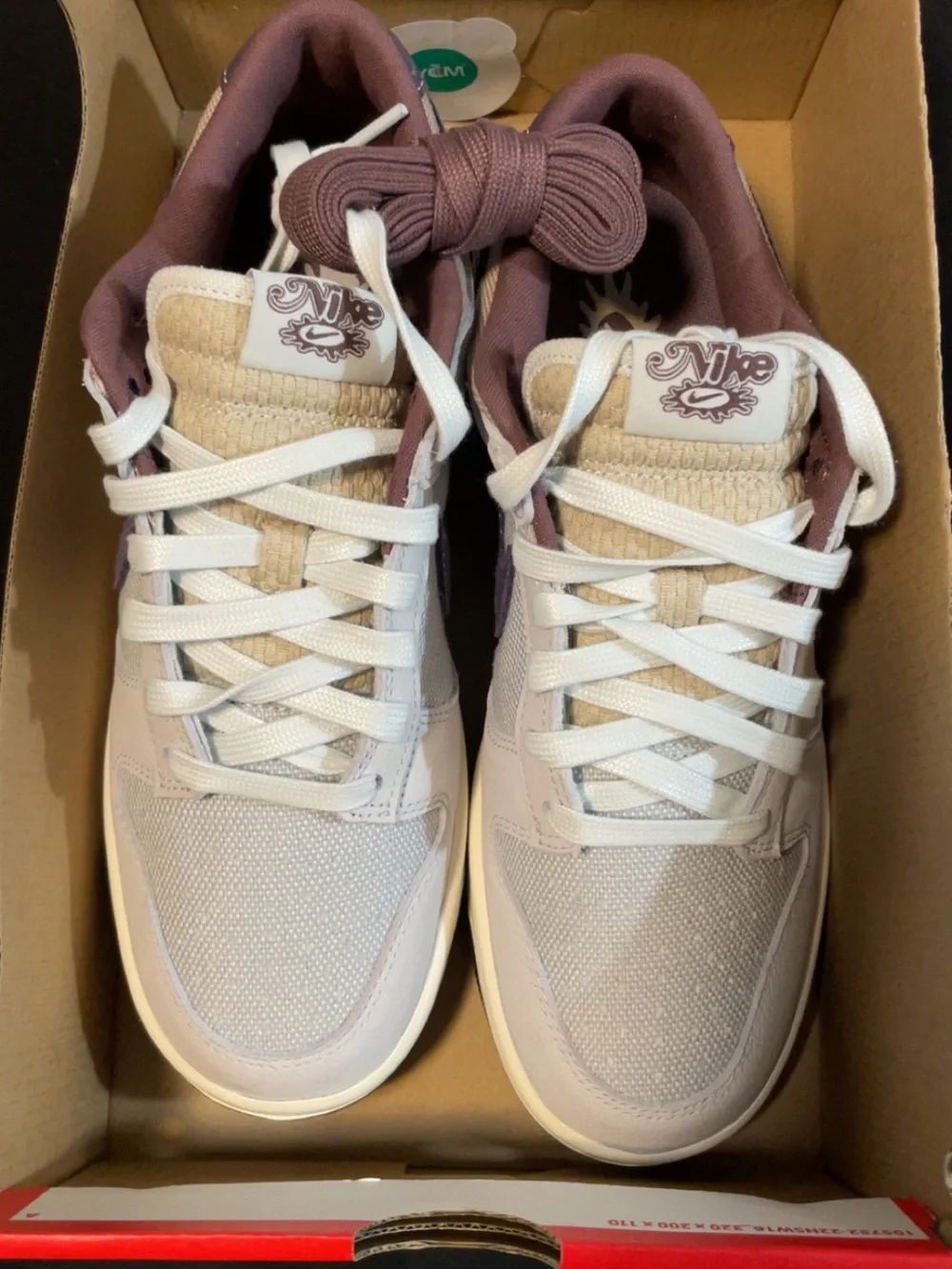 Nike Dunks Men’s Low-Top Sneakers in White, Cream, and Mauve