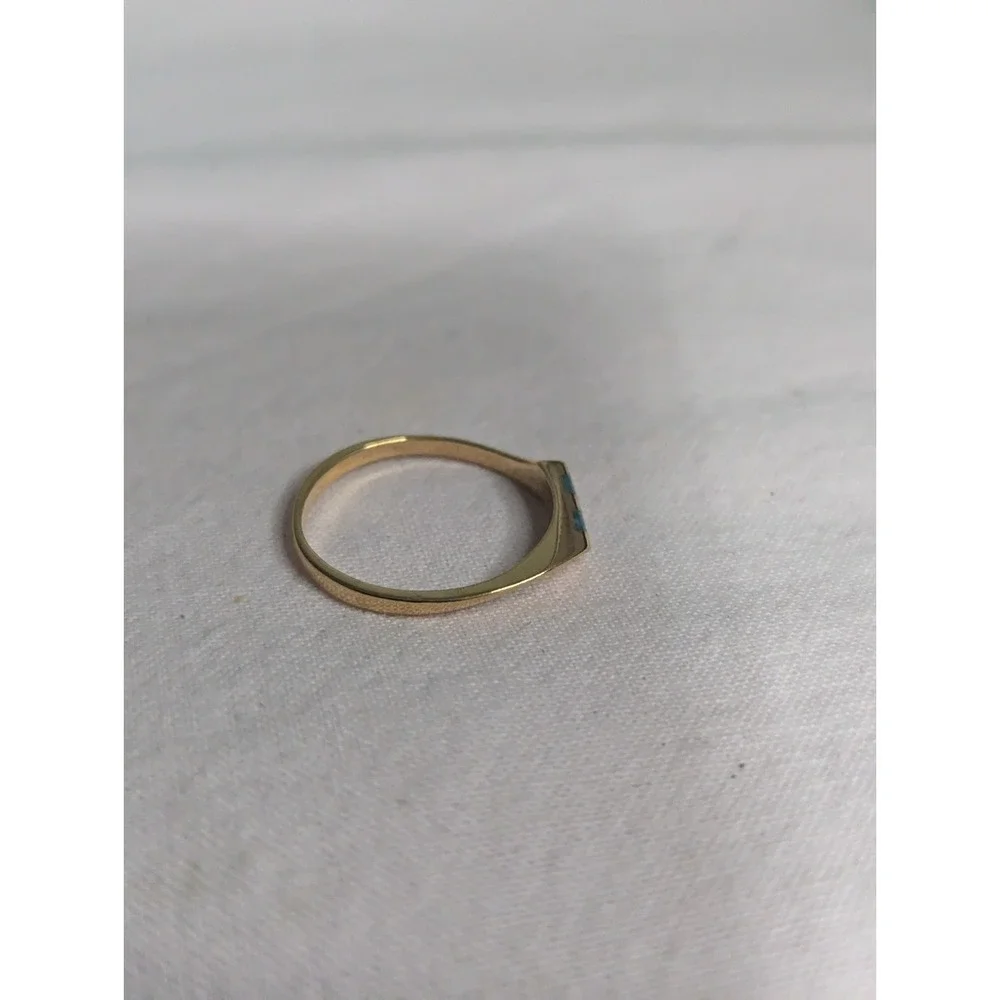 double turquoise inlay band Womens gold ring‎ size 6 unisex mens
