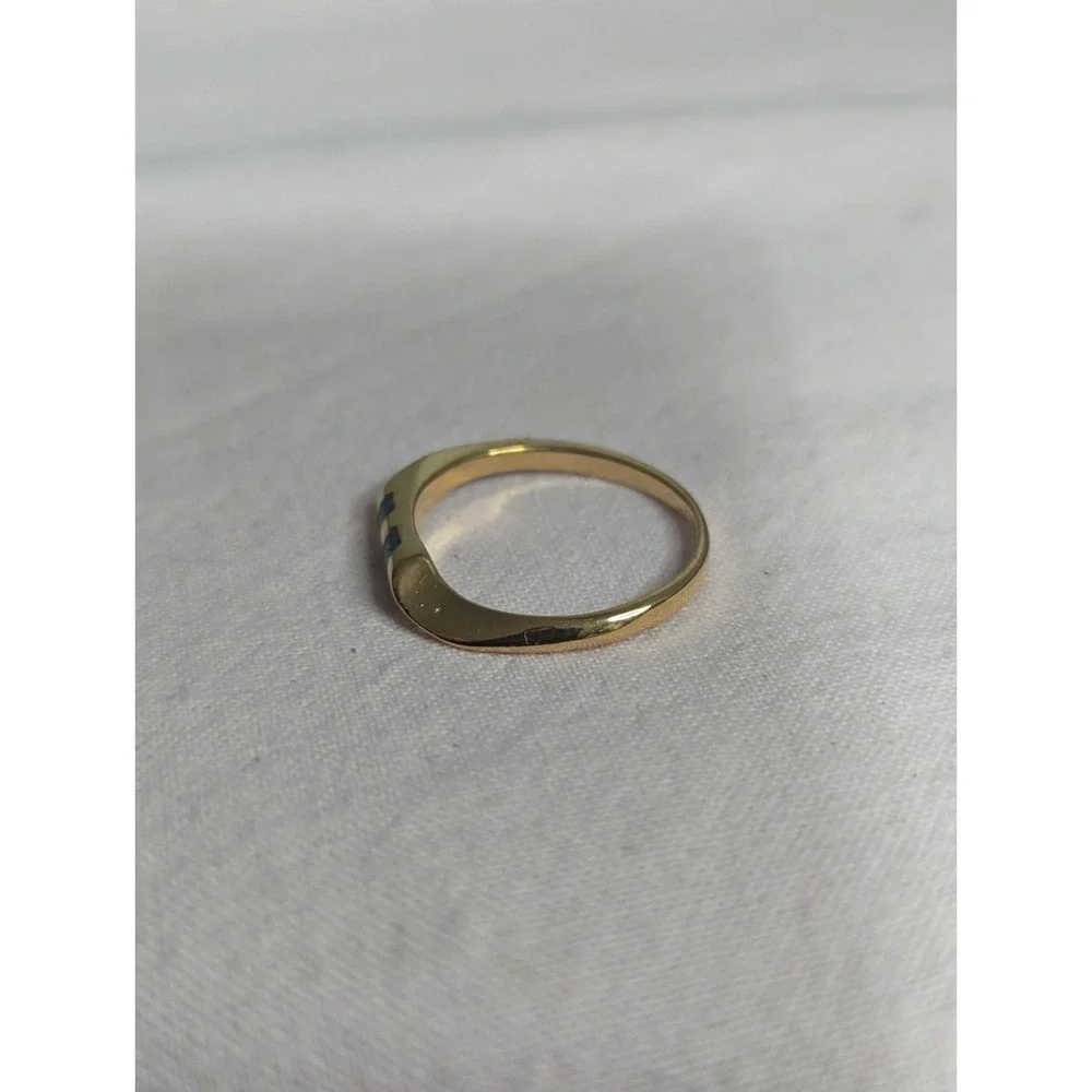 double turquoise inlay band Womens gold ring‎ size 6 unisex mens