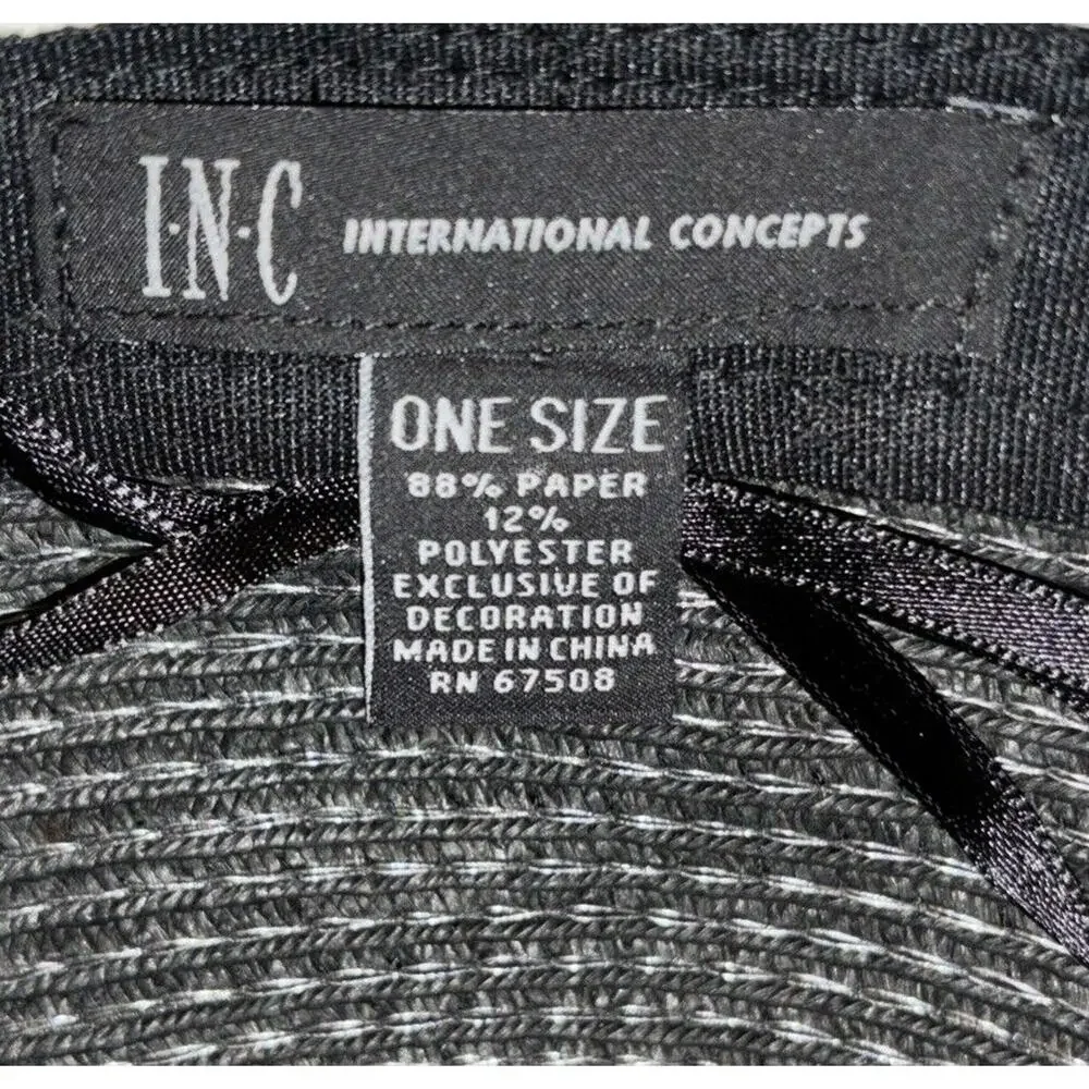 INC International Concepts Striped Wide Brim Floppy Sun Hat Black‎ White Tassel