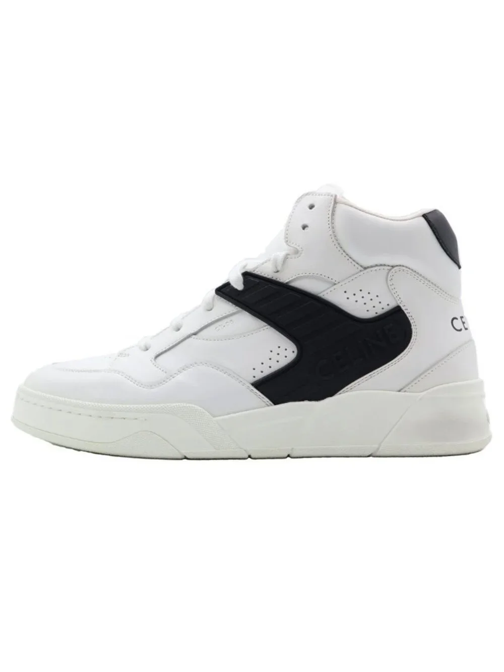 Celine Logo Leather High Cut Sneakers White