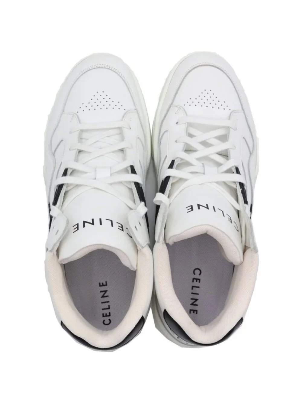 Celine Logo Leather High Cut Sneakers White