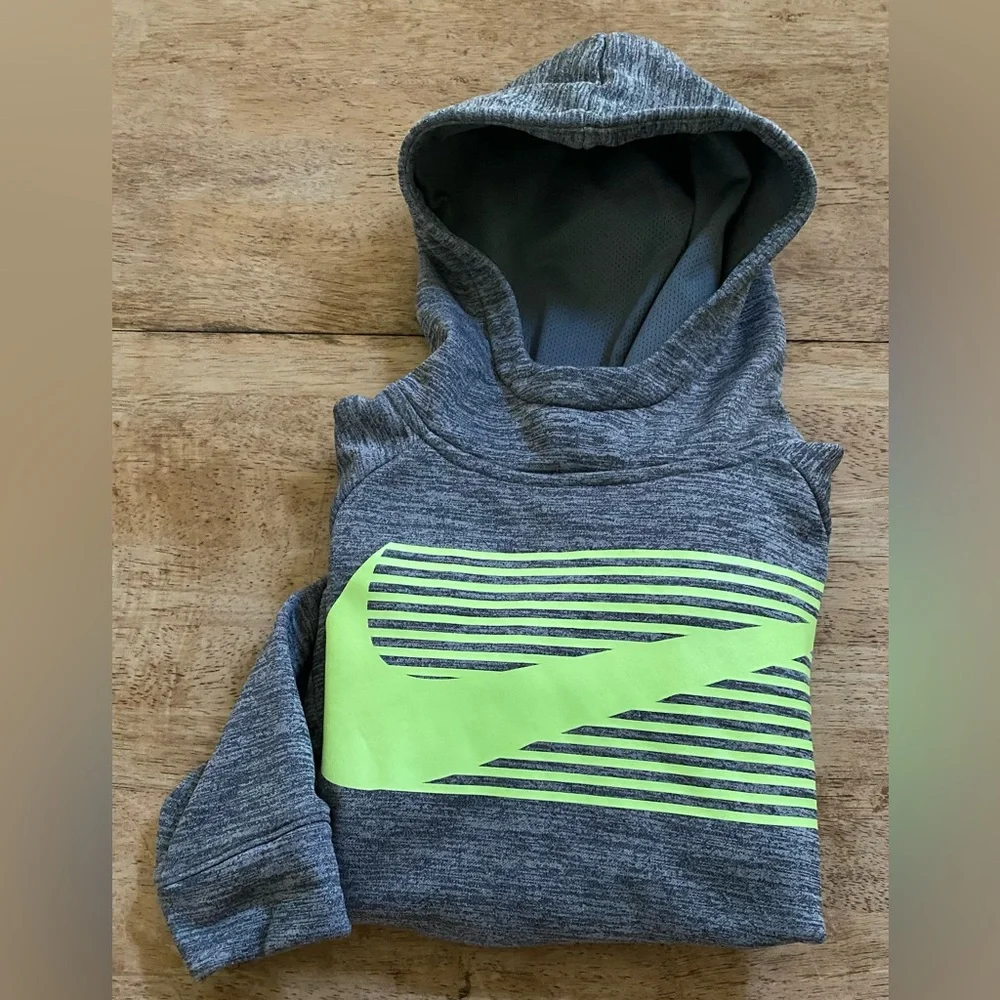 Nike Dri Fit Kid’s 7/L (6-7 yrs) Striated Gray‎ Neon Logo Scuba Neck Hoodie