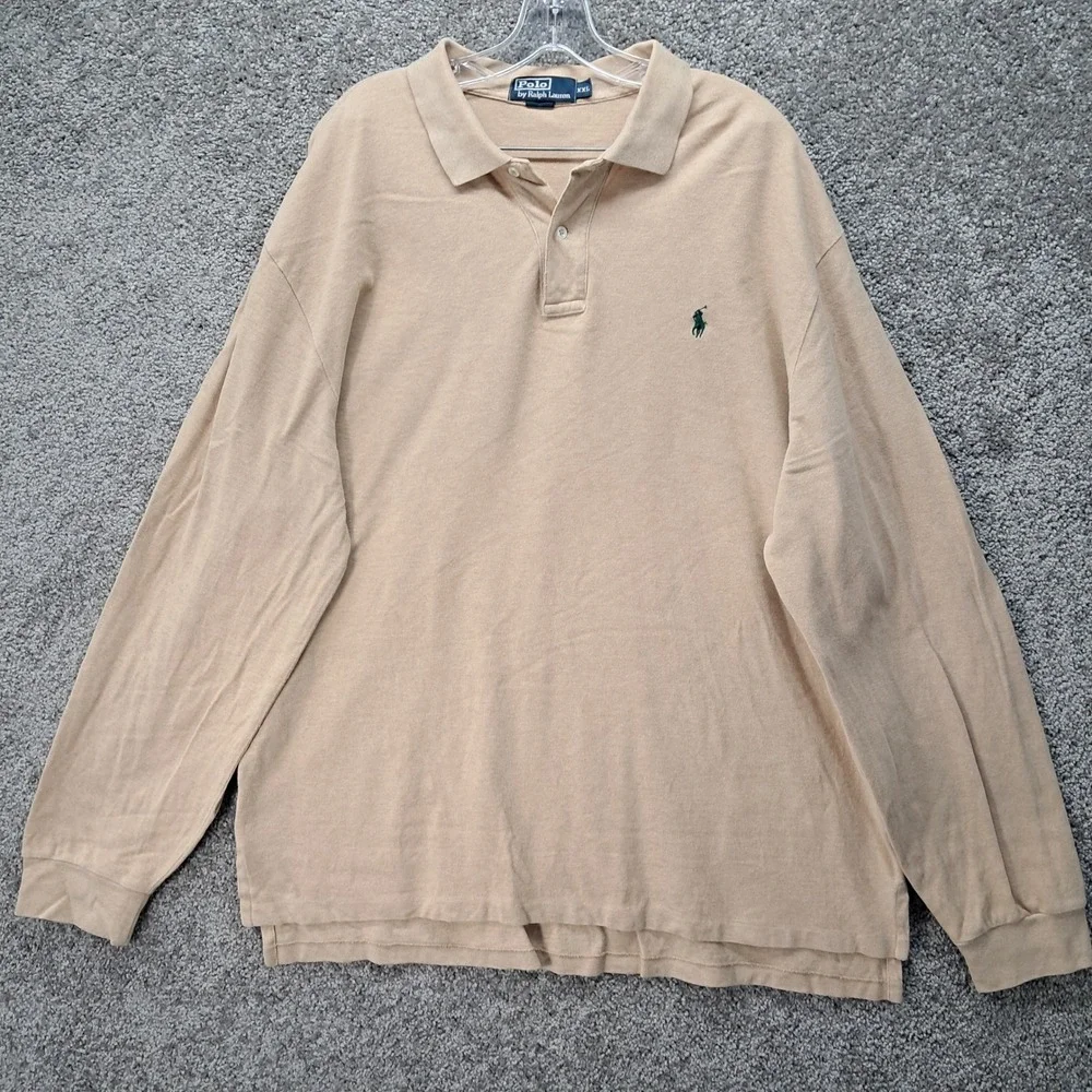 Polo Ralph Lauren Mens XXL Tan Long Sleeve Cotton Pique Pony Logo Polo‎ Shirt