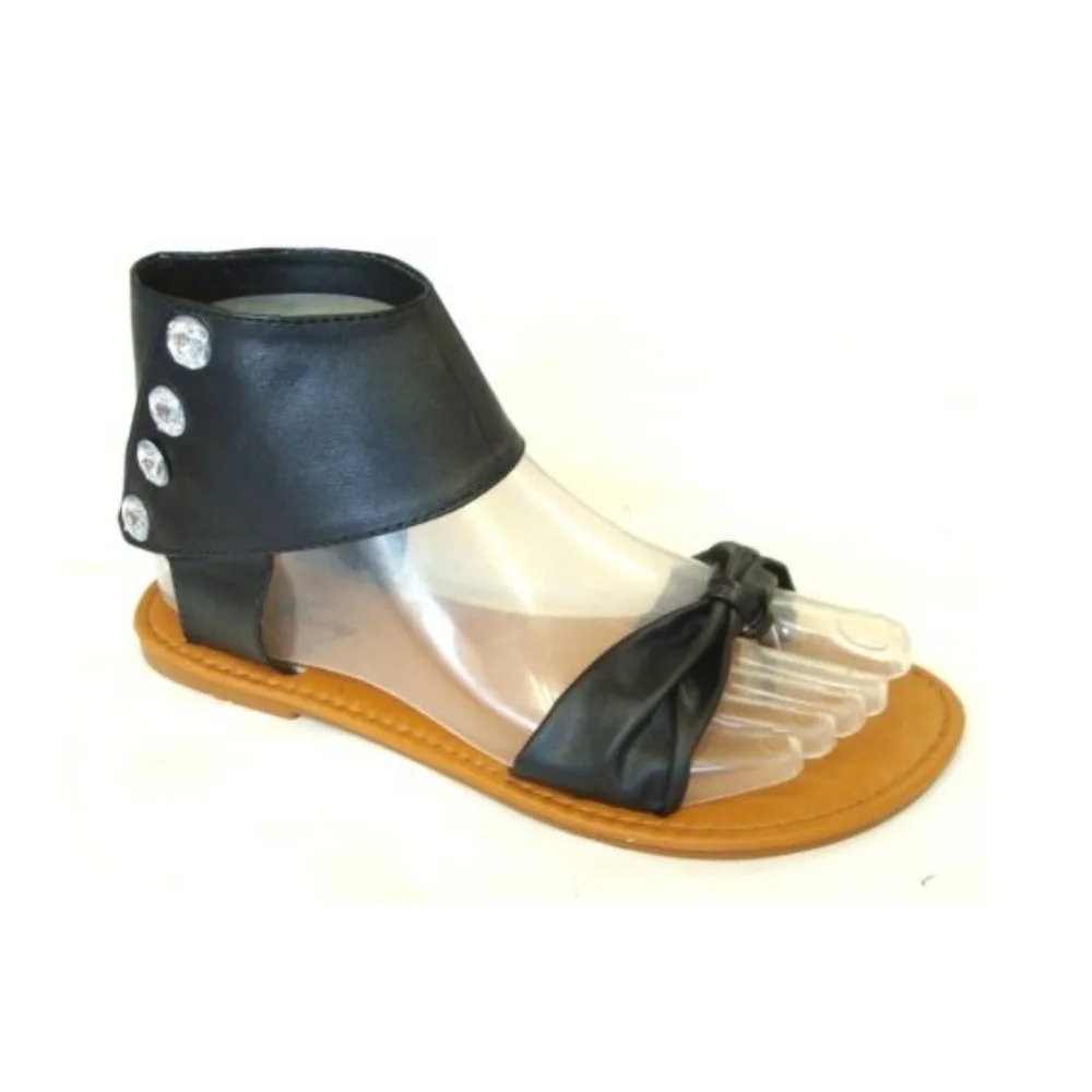 Girls' Ankle Strap Gladiator Flat Sandals 3132‎ - Black