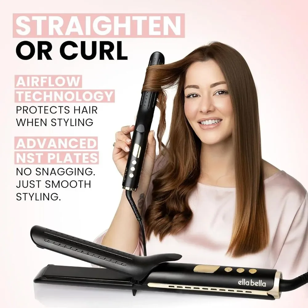 ELLA BELLA 2-in-1 Airflow Hair Straightener & Curler Flat Iron