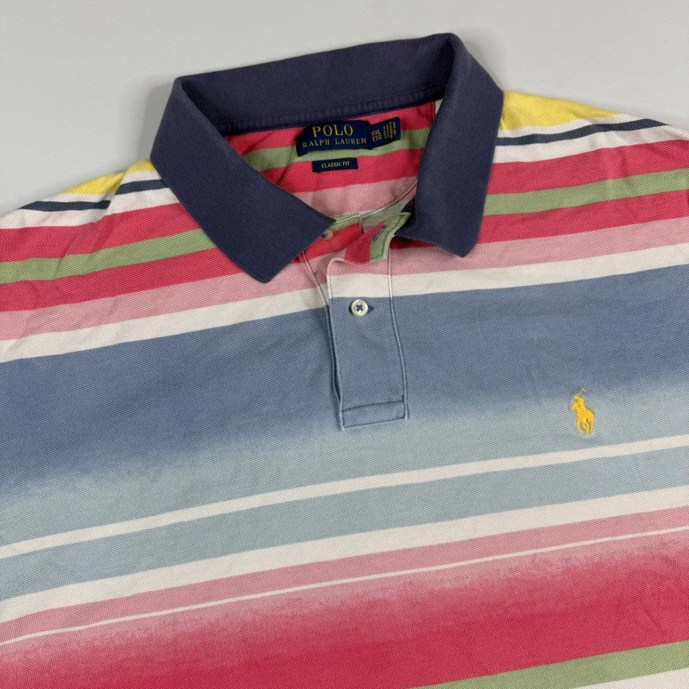 Polo Ralph Lauren Polo Shirt Mens XXL Color Block Ombre Stripe Classic Fit Pique