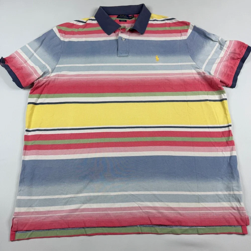 Polo Ralph Lauren Polo Shirt Mens XXL Color Block Ombre Stripe Classic Fit Pique