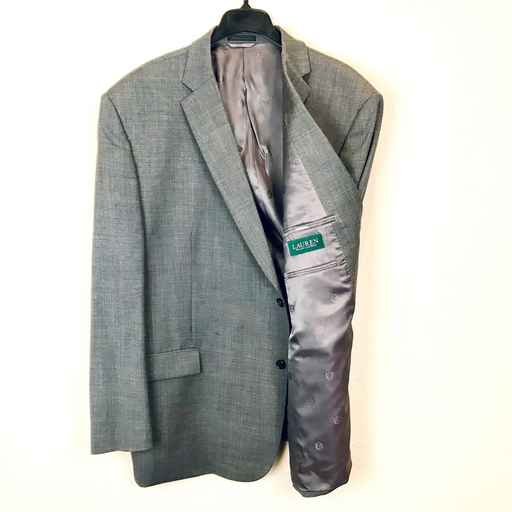 Lauren Ralph Lauren‎ Men's Grey 100% Wool Jacket Blazer Size 52L