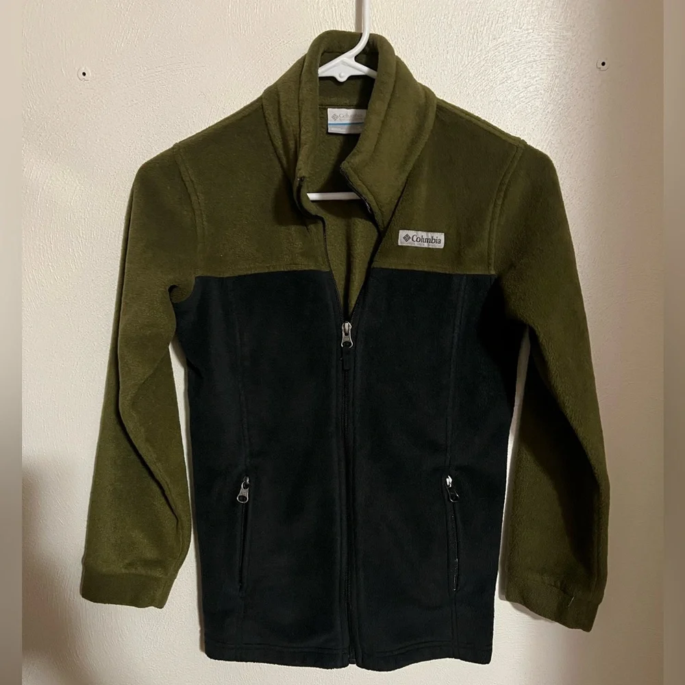 COLUMBIA Classic Full Zip Lightweight Fleece Jacket Green Black Boy's Size M GUC