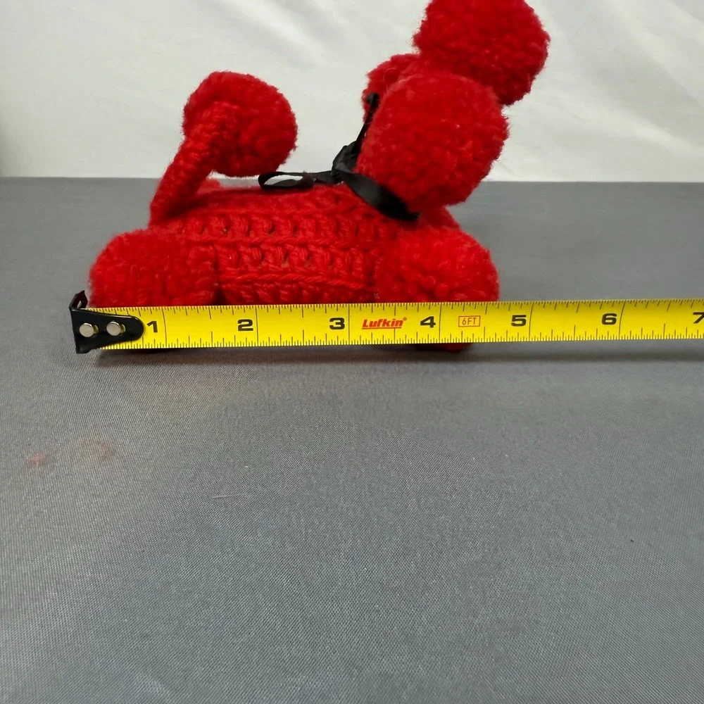 Red Crocheted Poodle Dog Pom Pom Ears Collar Bow Soap Holder Home Decor Handmade