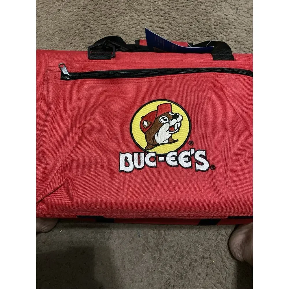 Buc-ees Travel Soft Cooler Travel Bag 24 CANS Bucees Embroidered Red Canvas New