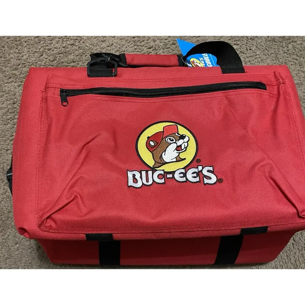 Buc-ees Travel Soft Cooler Travel Bag 24 CANS Bucees Embroidered Red Canvas New