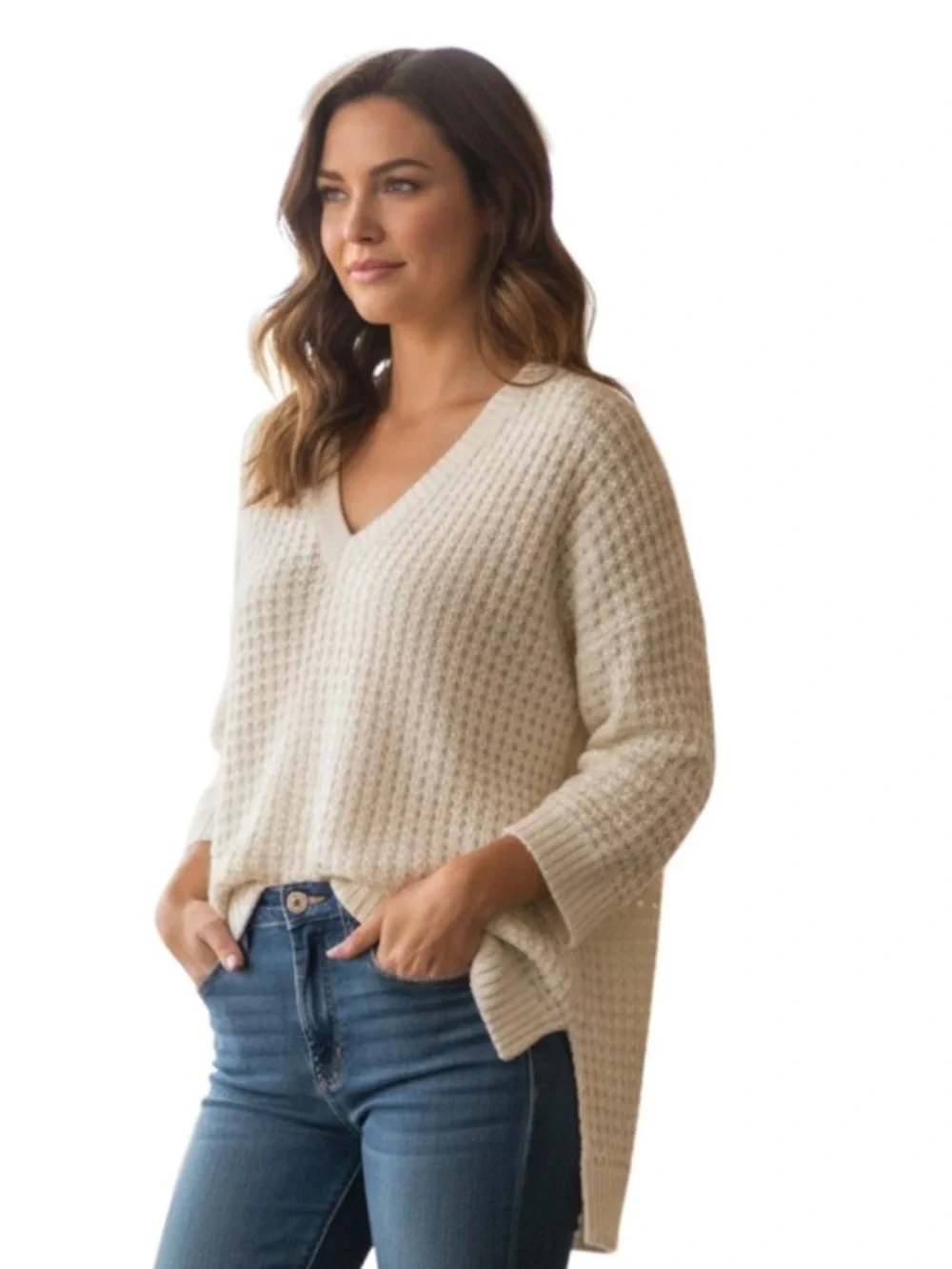 Michael Kors V-Neck High Low Pullover Sweater Size MP