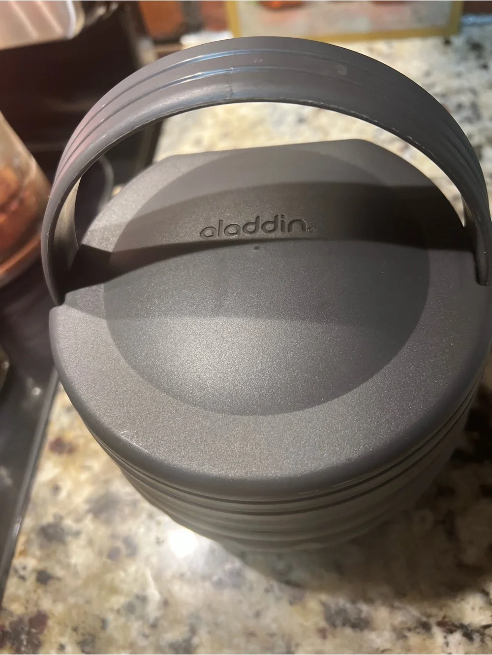 Aladdin Micro Magic Handled Food Thermos Gray Insulated Food Container Screw Lid