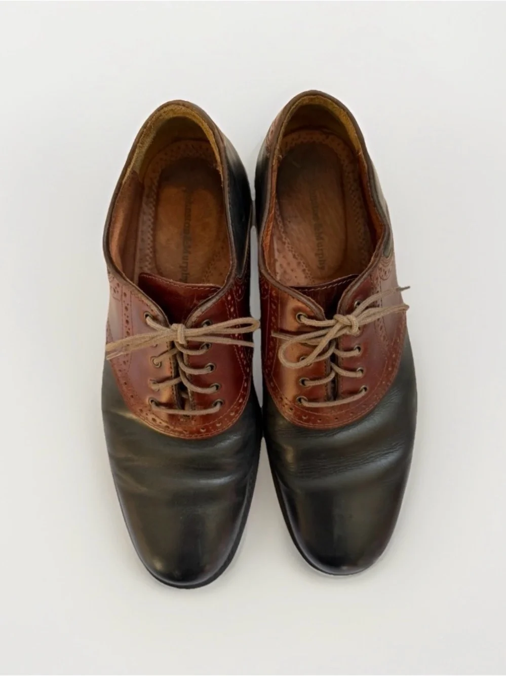 Johnston & Murphy Men’s 9M Brennan Spectator Saddle Shoes Brown Black Leather