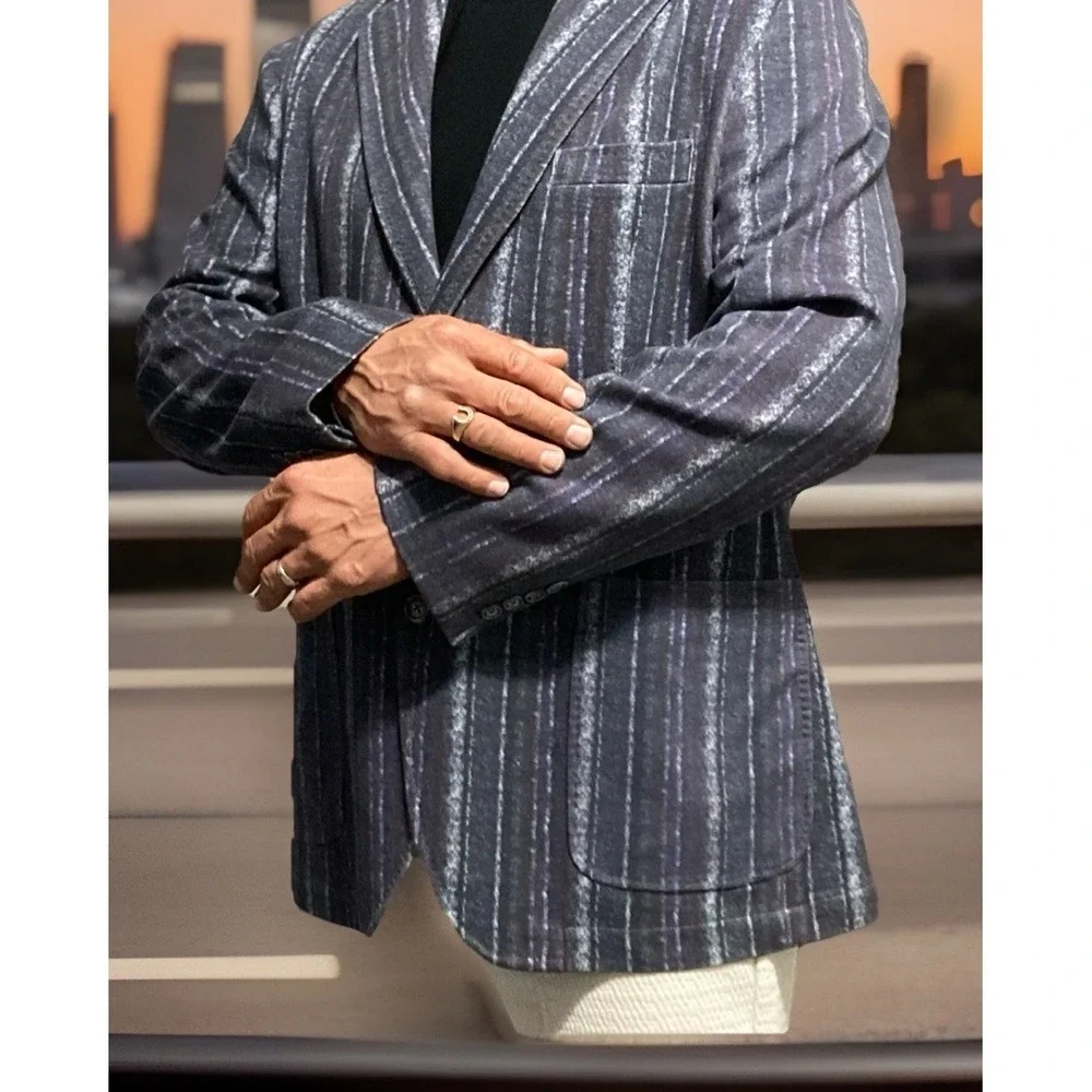 Richard‎ Choi The Light Jacket Mens Size 56 Black Purple Stripe Blazer