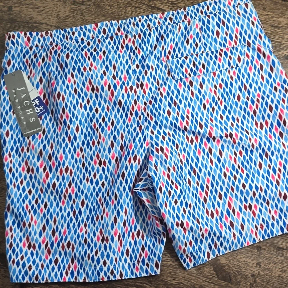 JACH'S Patterned Swim Trunks Blue, Pink, Red &‎ White Sz L New Lined