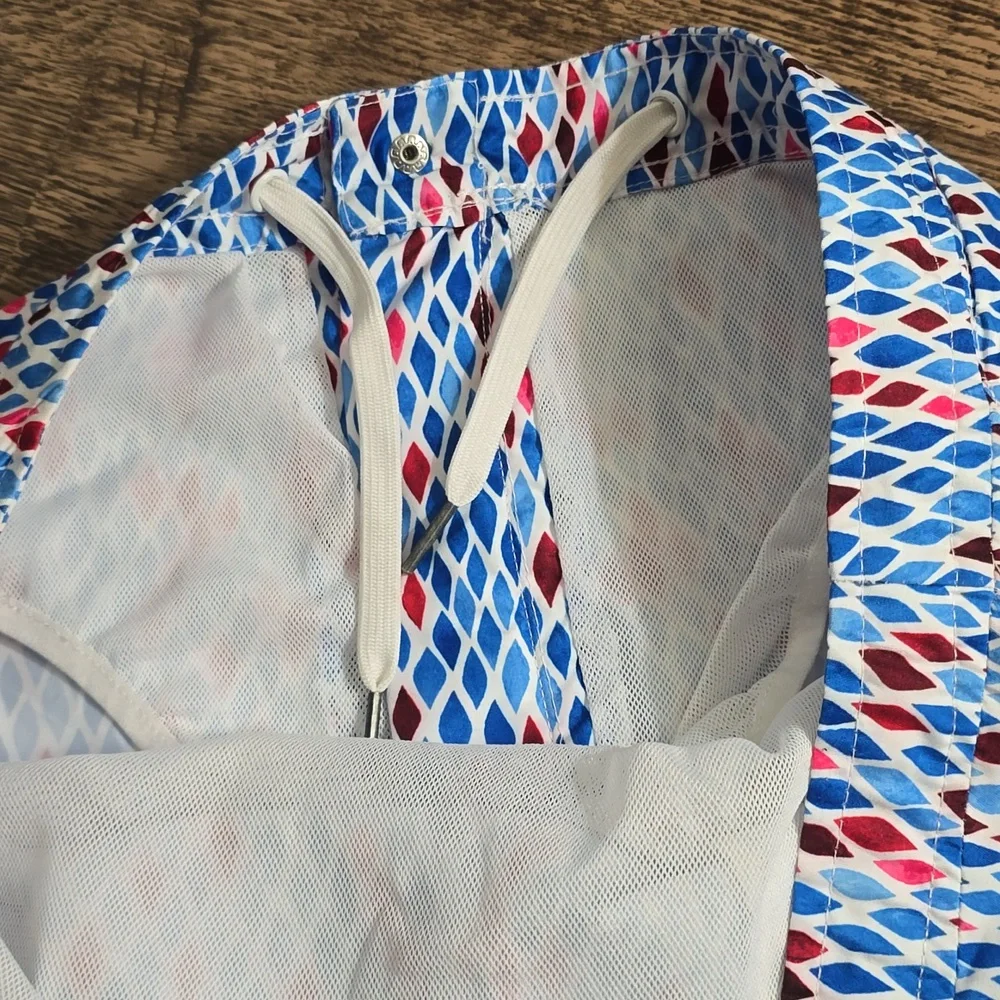 JACH'S Patterned Swim Trunks Blue, Pink, Red &‎ White Sz L New Lined