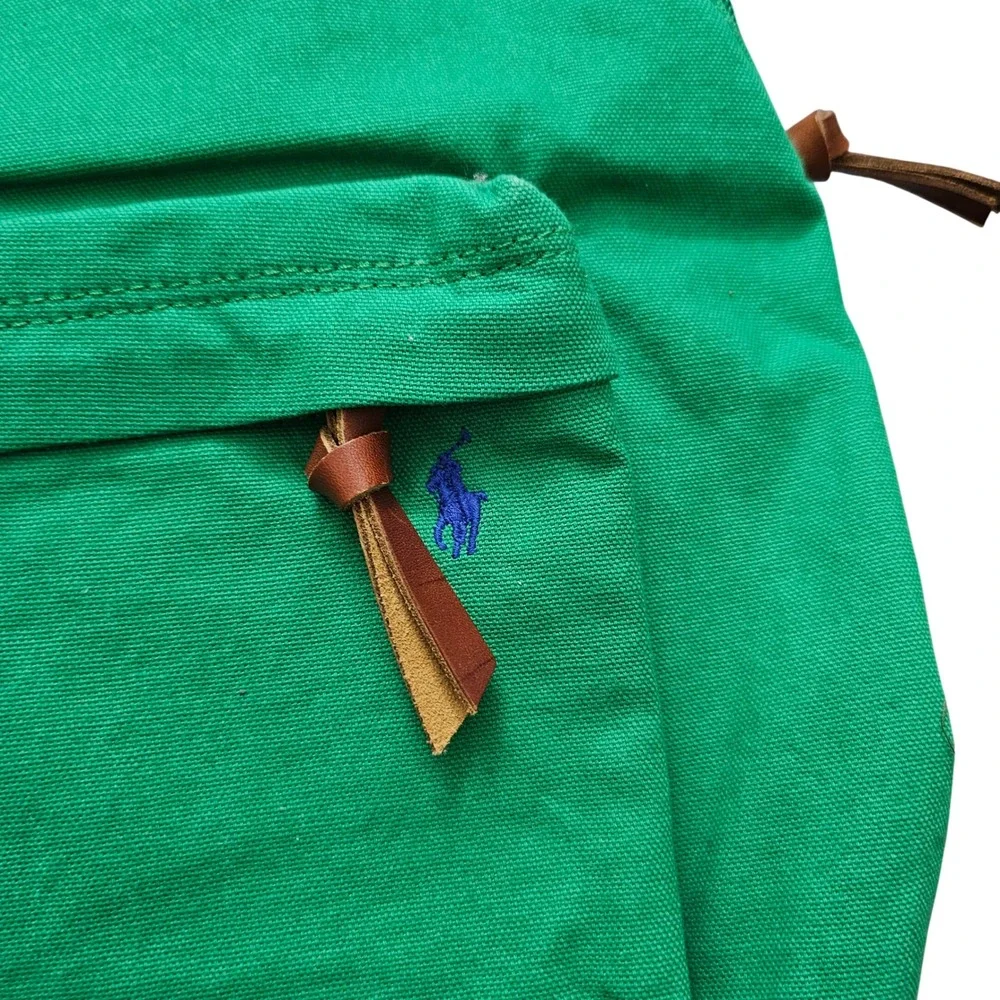 Polo Ralph Lauren Canvas‎ Backpack Green Classic Polo Pony Logo School Work Nwot